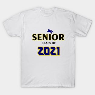 Senior Class of 2021 Blue and Yellow Graphic Design T-Shirt